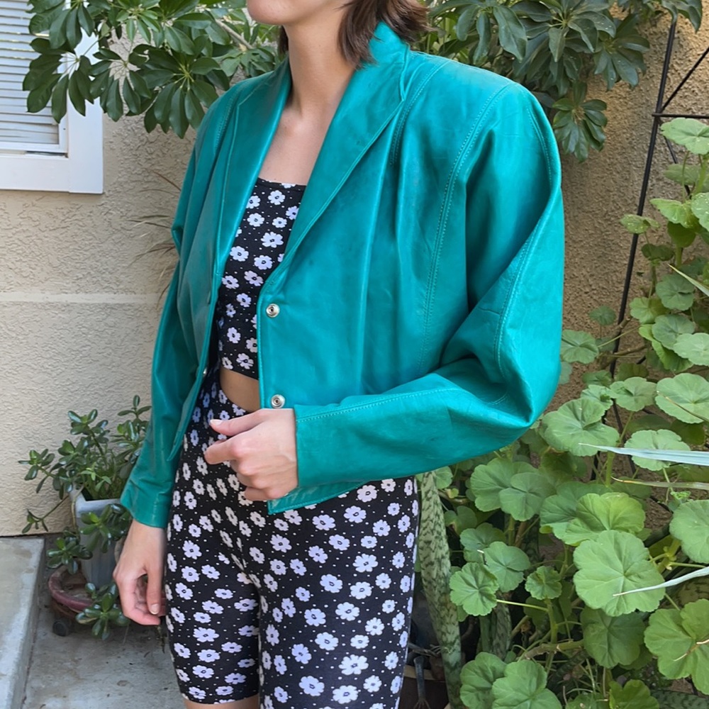 Vintage 80’s teal leather jacket